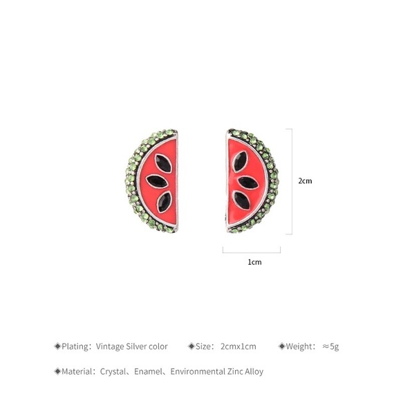 Cute Crystal Watermelon Stud Earrings - Picture 4 of 5
